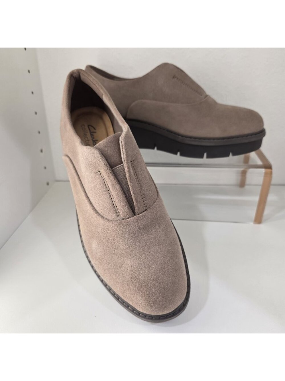 Clarks Womens Size 10 Airabella Sky Pebble Suede Wedge Loafers Shoes